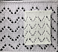 Comparison of DK weight yarn and #10 crochet cotton worked in same pattern