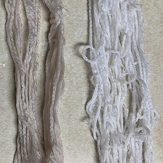 rhubarb tannin promordant applied (left) and skipped (right)
